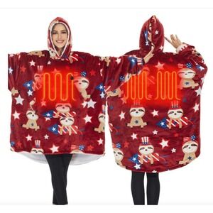 NWT Venustas Unisex Red Heated Wearable Blanket Hoodie W/ Battery Pack One Size